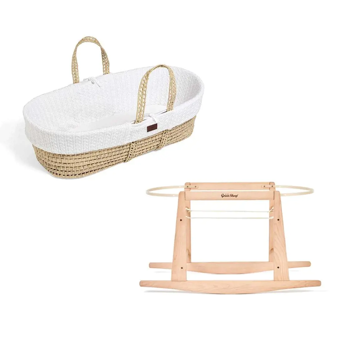 The Little Green Sheep Organic Knitted Moses Basket + Rocking Stand