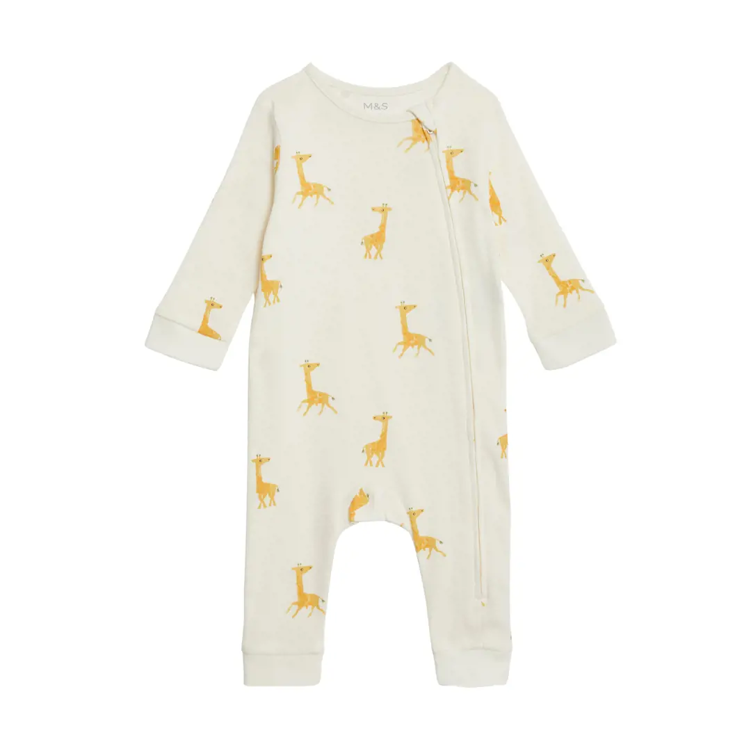 2pk Pure Cotton Giraffe Sleepsuits