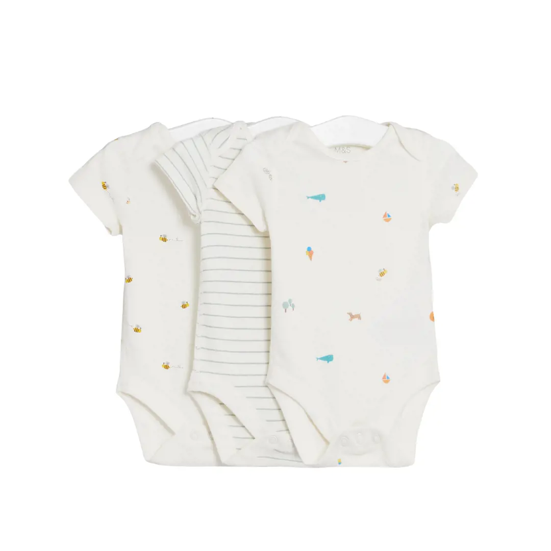 3pk Pure Cotton Printed Bodysuits