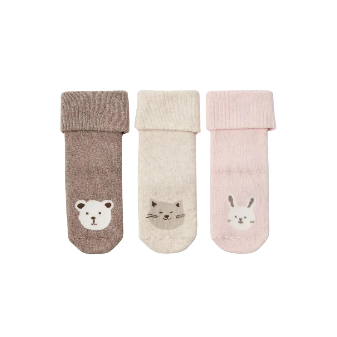 3-pack Terry Socks with Cats - Light Dusty Pink