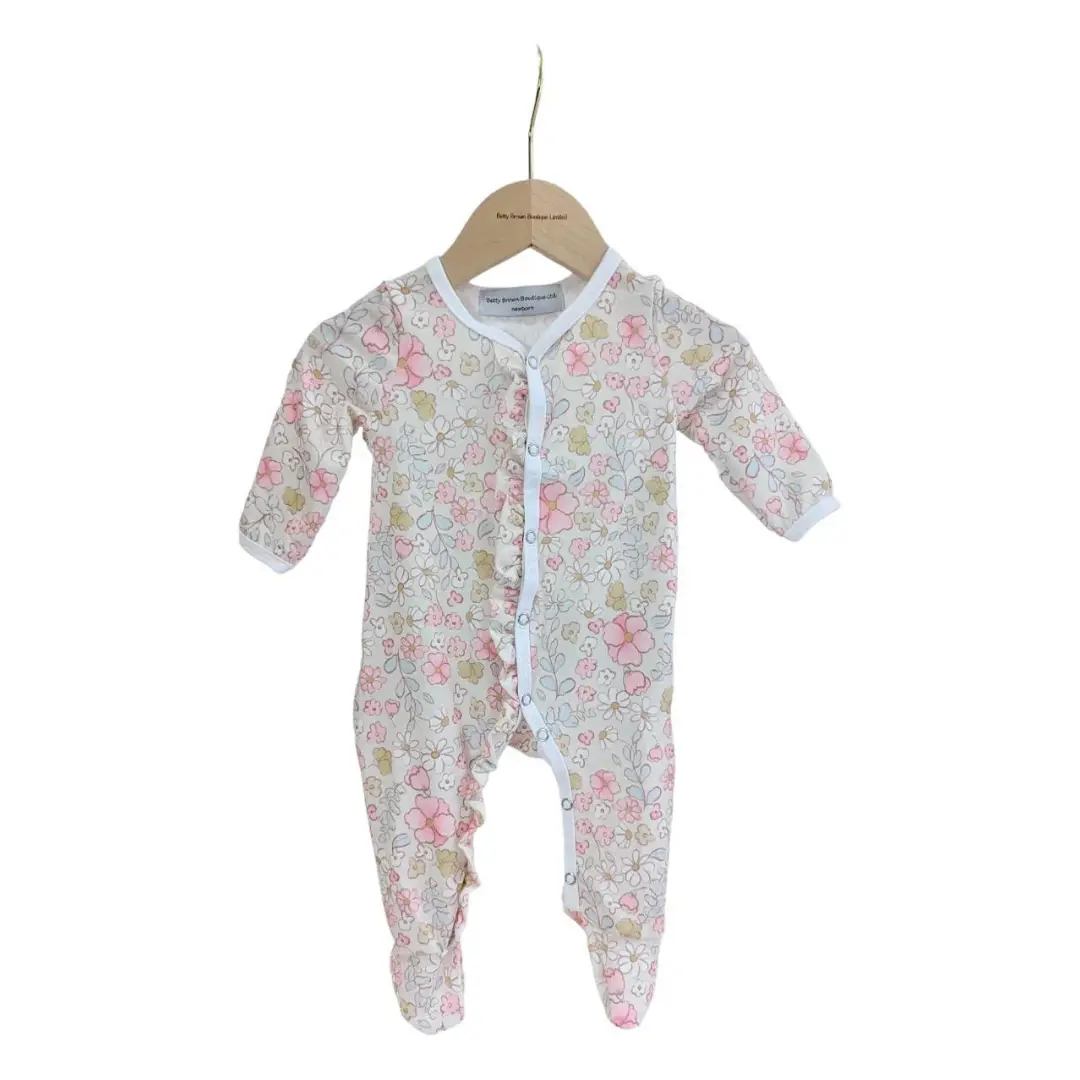 Betty Brown Boutique Ditsy Daisy Frill Detail Sleepsuit