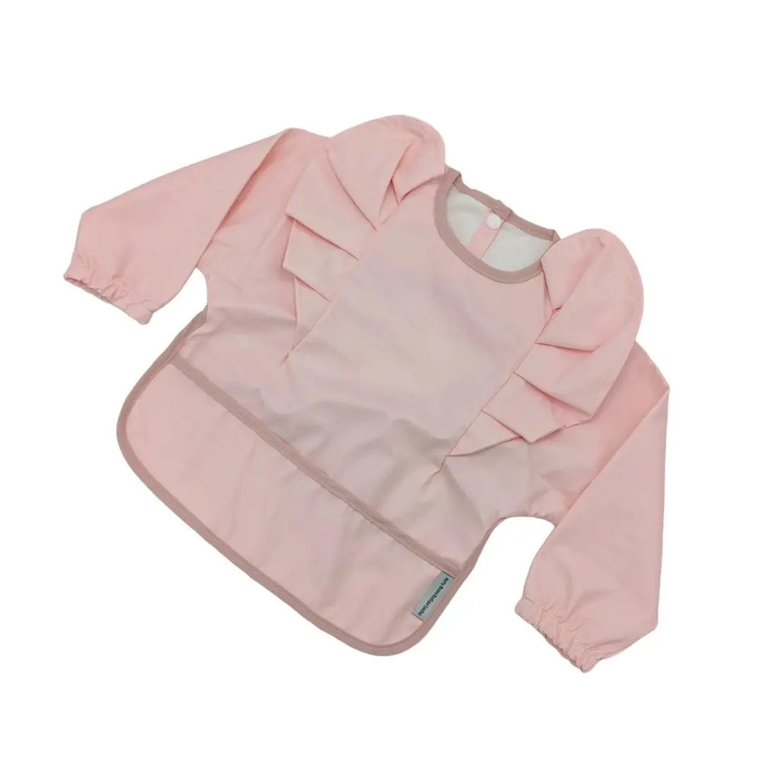 Betty Brown Boutique Pink Frill Waterproof Bib with Sleeves